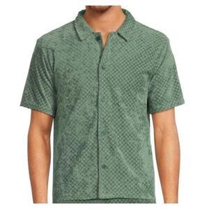 Fleece Factory Textured Short Sleeve Shirt Men S Vintage Teal Button Up Collared